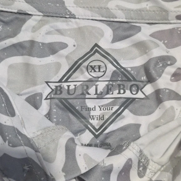 Burlebo Shirt Men's XL Gray White Camo Performance Polo Stretch - Picture 2 of 8